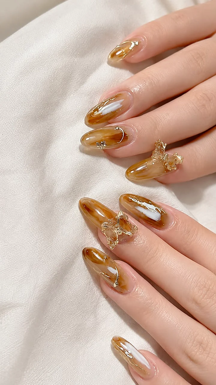 Amber cat eye nail art