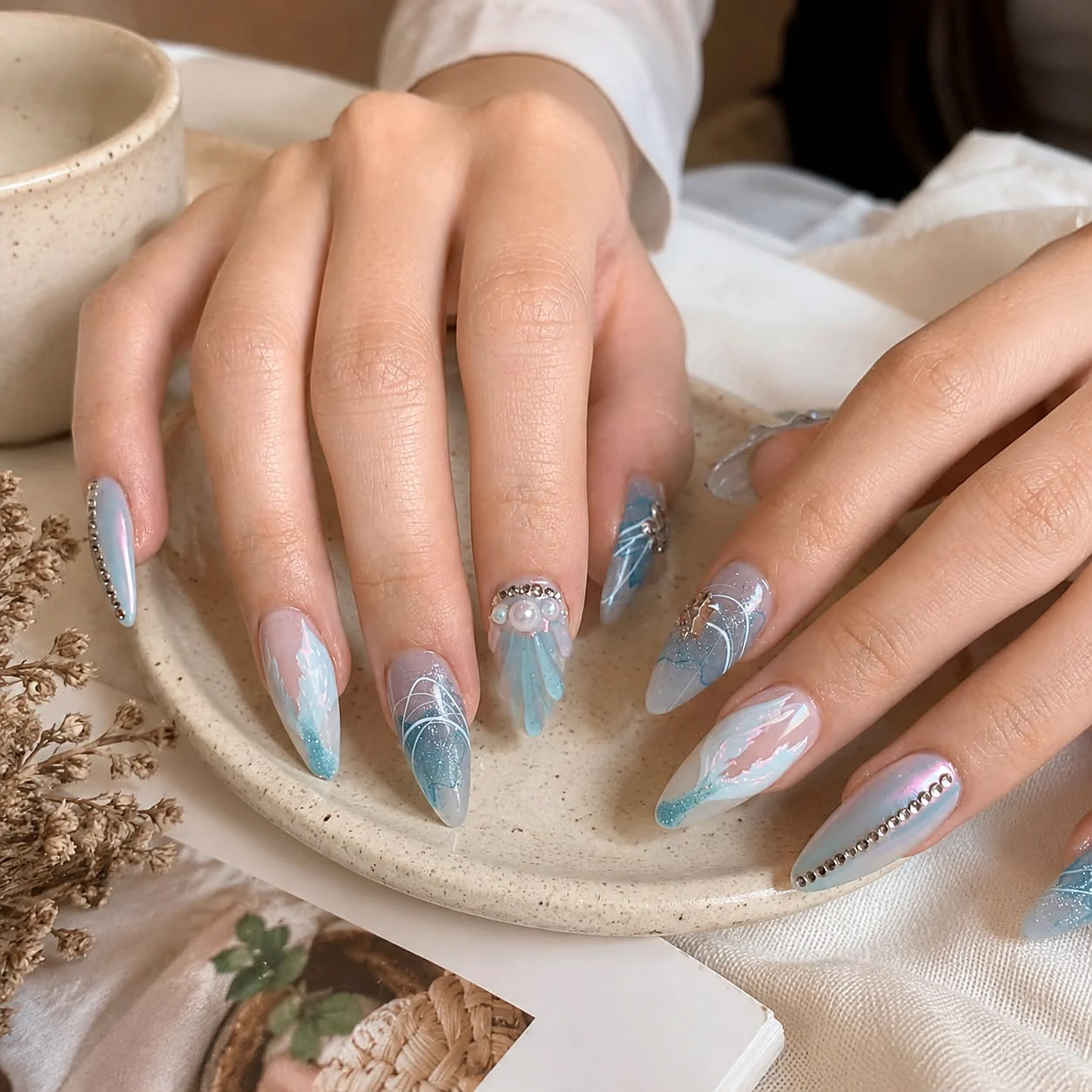 Icy blue extension nails