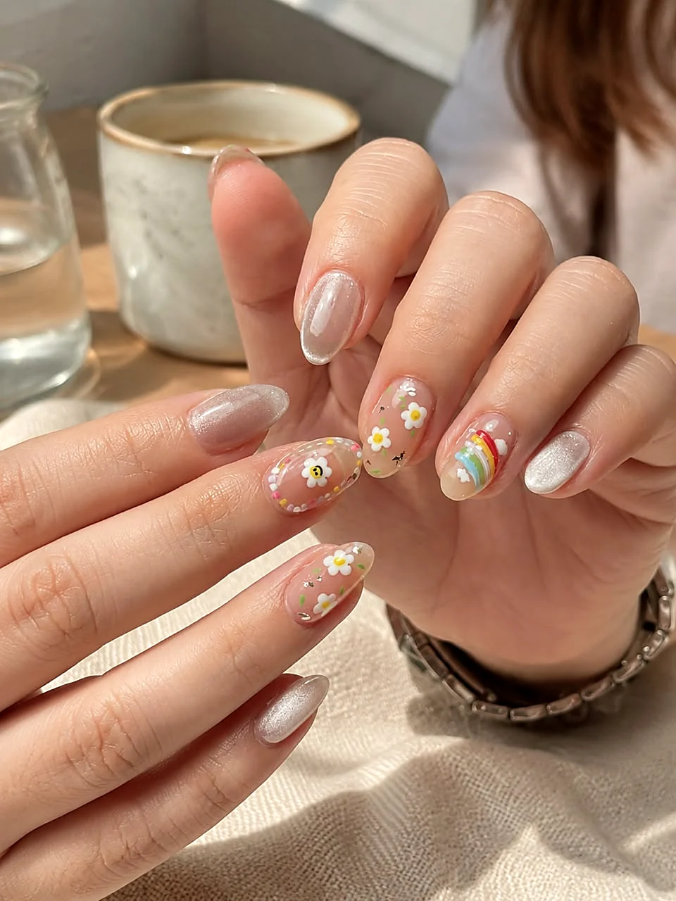 Pearl floral nail art