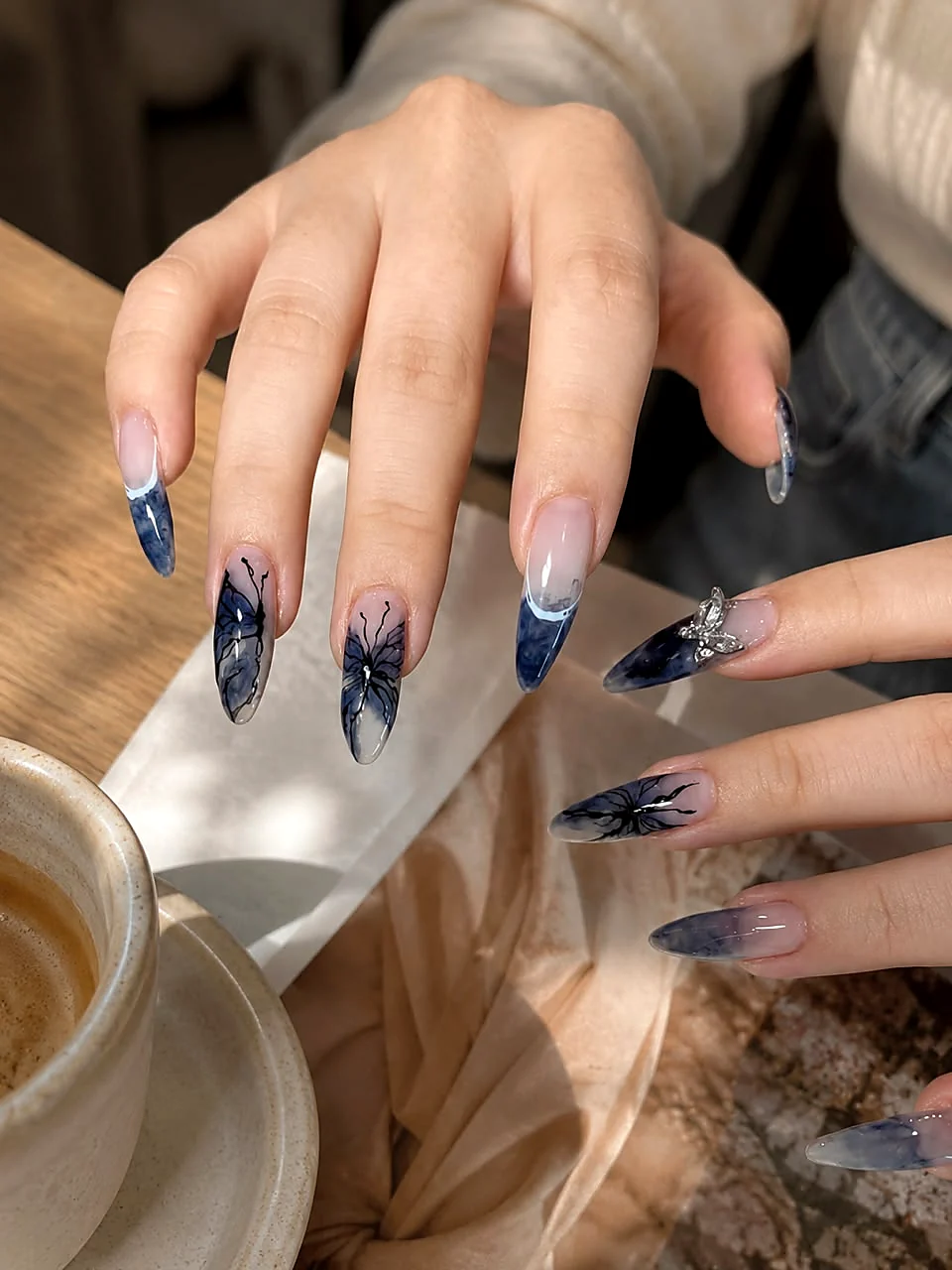 Blue ink extension nails